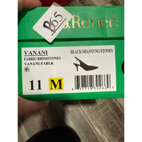 J. Renée Womens Vanani Black Rhinestone Slingback Kitten Heels 11M Elegant Party - Picture 6 of 9